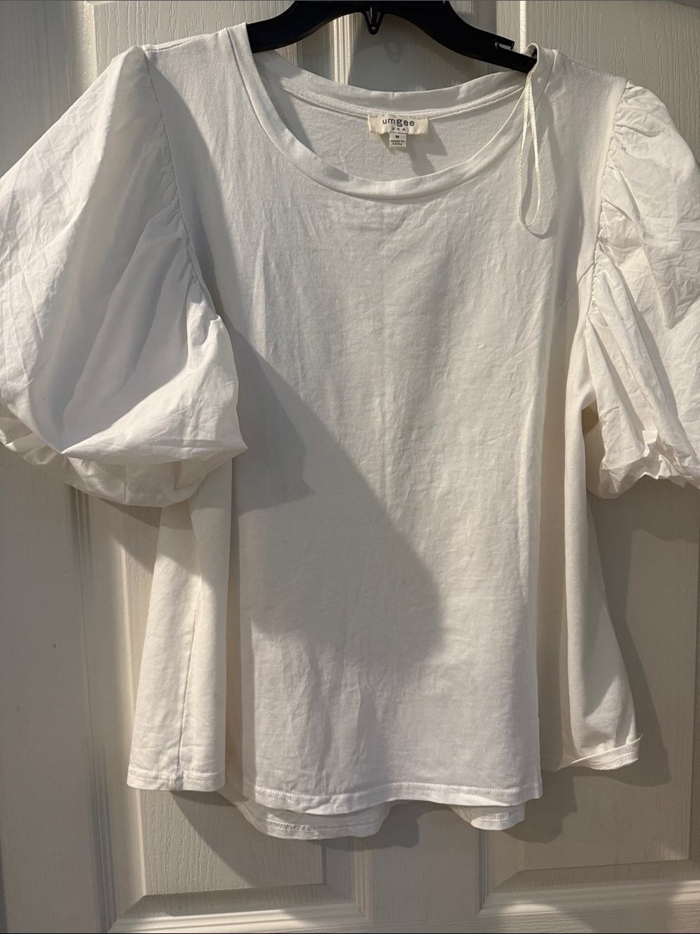 Umgee White Puff-Sleeve Crewneck Top